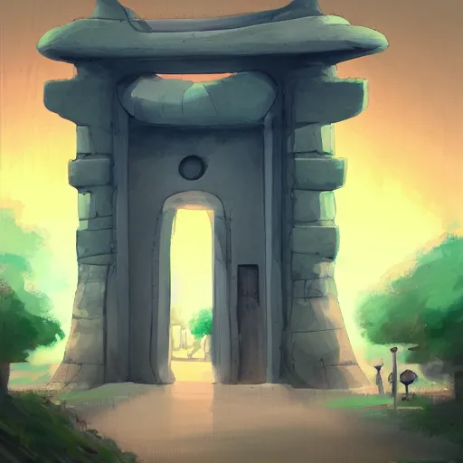 Prompt: wall with portal to riyadh city, digital painting, concept art, smooth, sharp focus, illustration by studio ghibli