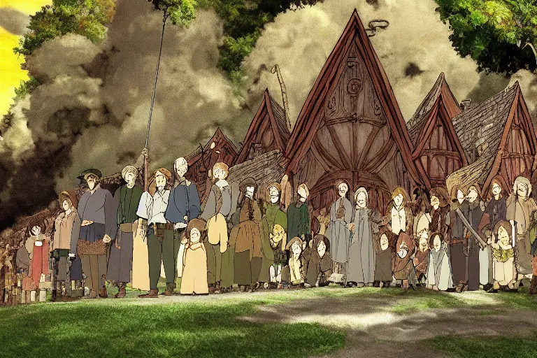 Image similar to tonemapped the fellowship of the ring by studio ghibli,