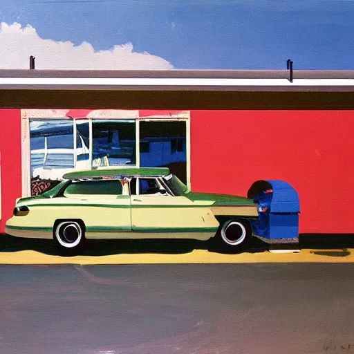 Prompt: painting of a diner exterior, william eggleston