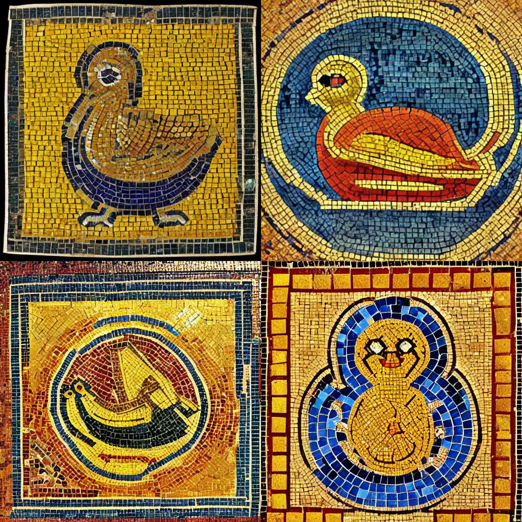 Prompt: a byzantine mosaic of a golden rubber ducky