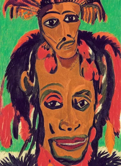 Prompt: a portrait of a voodoo shaman by Ernst Ludwig Kirchner, symbolist, soft colors, dramatic lighting, smooth, sharp focus, extremely detailed, made of feathers, aesthetically pleasing composition