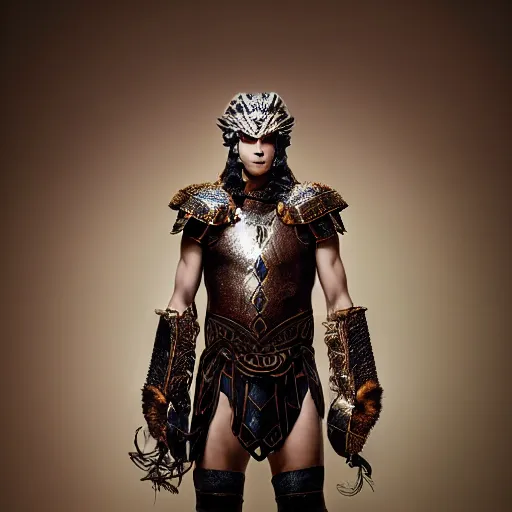 Prompt: a portrait of a beautiful young atlantean male wearing an alexander mcqueen armor , photographed by andrew thomas huang, artistic