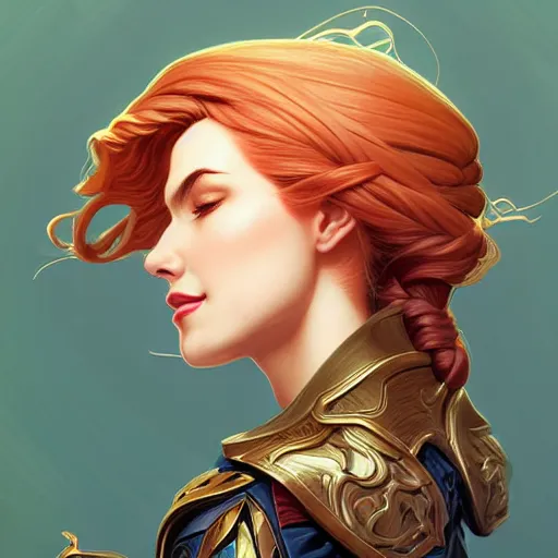 Image similar to head and shoulders portrait of Katarina from League of Legends illustration, medium shot, intricate, elegant, highly detailed, digital art, ffffound, art by JC Leyendecker and sachin teng