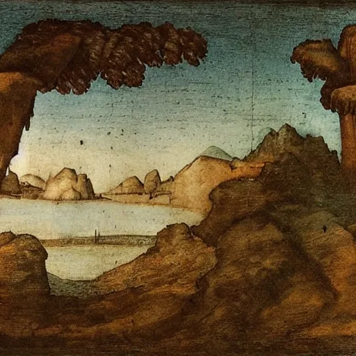 Prompt: Landscape, by Leonardo da Vinci.