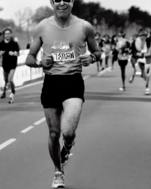 Image similar to film still close - up shot of joe biden running a marathon. photographic, photography