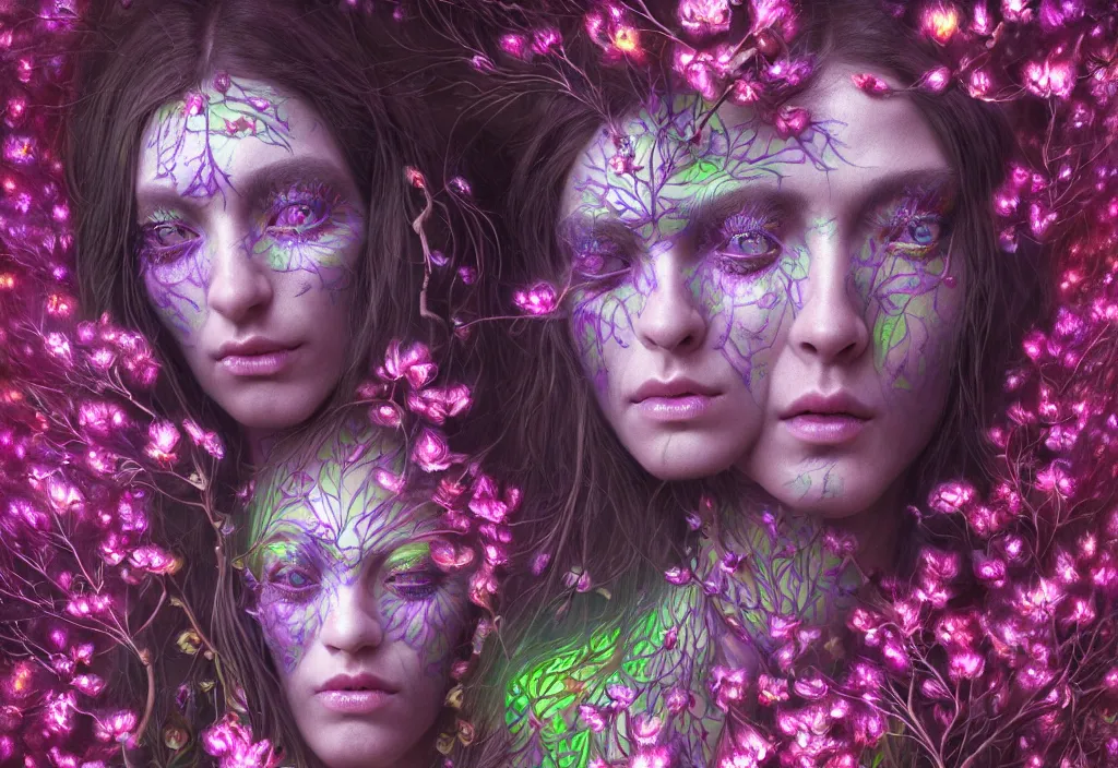 Prompt: psychedelic organic shaman, made of orchids and cherry blossom trees, diffuse lighting, fantasy, intricate, glowing third eye, highly detailed, photorealistic, digital painting, artstation, beautiful woman, concept art, smooth, sharp focus, by john collier and albert aublet, by amanda sage, wallpaper