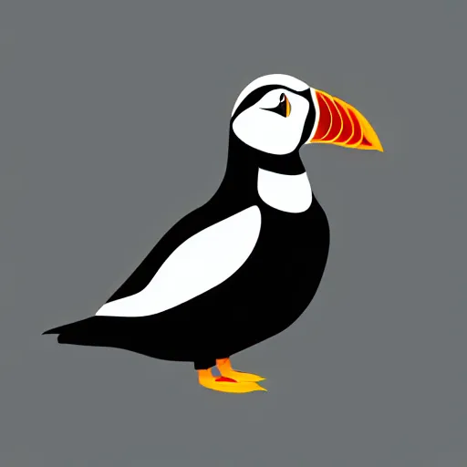 Image similar to flat single tone black vector silhouette of a puffin, pure white background, 4 k resolution