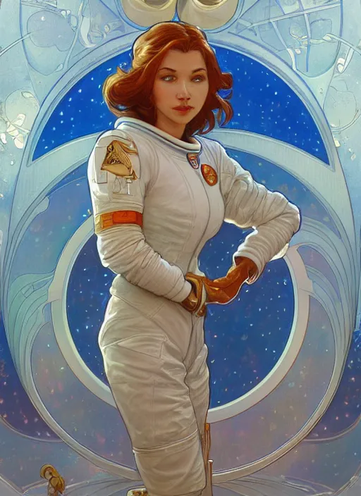 Image similar to Donald Duck as an astronaut, woman, fantasy, intricate, elegant, highly detailed, centered, digital painting, artstation, concept art, smooth, sharp focus, illustration, art by artgerm and donato giancola and alphonse mucha