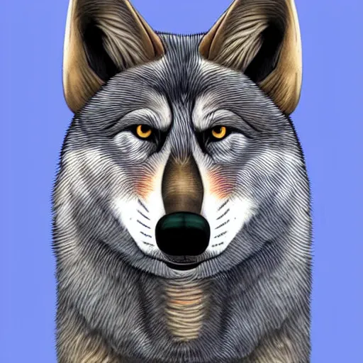 Prompt: portrait of retarded wolf, eyes in different directions, rabies, propaganda style, vivid colors