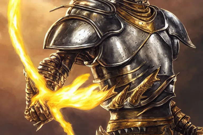 Image similar to an ultra detailed portrait of king richard the lionhearted as a paladin shonen anime protagonist charging into battle wearing a horned helmet and bright gold armor with a huge flaming longsword blessed by god, epic anime fantasy, 8 k, volumetric lighting, smooth, highly detailed, digital illustration, art by kentaro miura and akira toriyama and artgerm