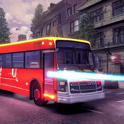 Prompt: niko bellic driving a bus in 4 k