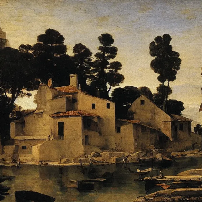 Prompt: a building in a serene landscape, by diego velazquez