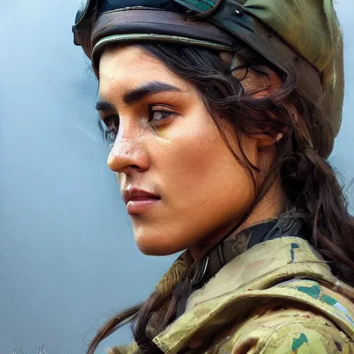 Image similar to a portrait of a beautiful woman Kurdish YPJ soldier, detailed, centered, digital painting, artstation, concept art, donato giancola, Joseph Christian Leyendecker, WLOP, Boris Vallejo, Breathtaking, 8k resolution, extremely detailed, beautiful, establishing shot, artistic, hyperrealistic, beautiful face, octane render