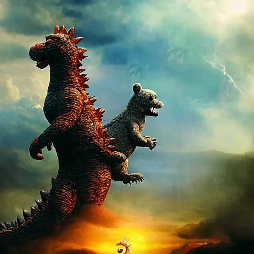 Prompt: godzilla as winnie the pooh as a gigantic muppet, cinematic composition, epic dramatic lighting, realistic, hyperdetailed, photorealistic, photograph, epic scale by gaston bussiere