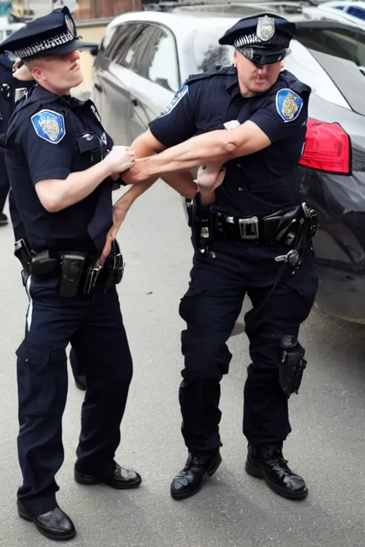 Prompt: police officer arresting criminal