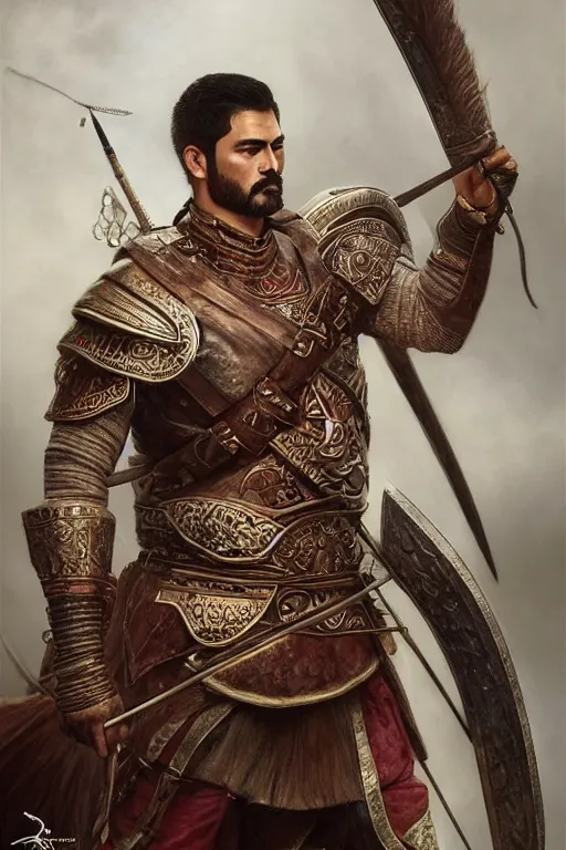 Prompt: burak ozcivit ultra realistic illustration, mongol horse archer warrior in style armor from 1 9 3 2, sci - fi, fantasy, intricate, elegant, highly detailed, digital painting, artstation, god of war, concept art, smooth, sharp focus, illustration, art by artgerm and greg rutkowski and alphonse mucha