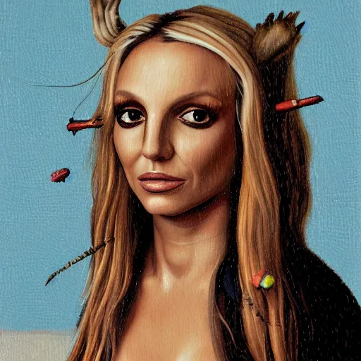 Prompt: A portrait of britney spears in the style of hieronymous bosch, surreal oil painting, high quality version 4k