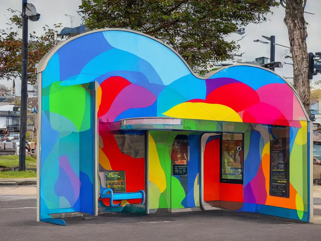 Prompt: a perfect technicolor photograph of a elephant shaped bus shelter, - n 4