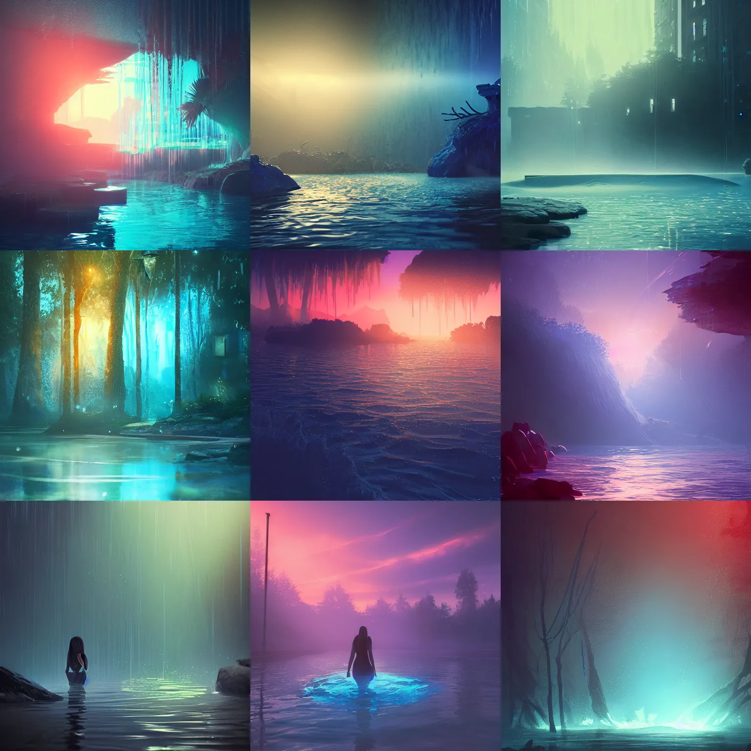 Prompt: closeup fantasy with water magic, at gentle dawn blue light, by alena aenami, cinematic lighting, volumetric lighting, smooth, sharp focus, highly detailed, render in unreal engine 5, artstation, deviantart, behance, trending, epic composition, hd, volumetric lighting, light rays, masterpiece, award - winning