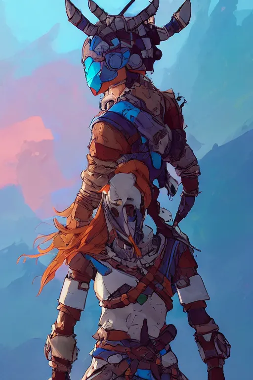 Image similar to combination suit armor aloy horizon forbidden west horizon zero dawn robot ninja mask helmet backpack tribal, art gta 5 comics, official fanart behance hd artstation by jesper ejsing, by rhads, makoto shinkai and lois van baarle, ilya kuvshinov, ossdraws radiating a glowing aura cgi rtx 2 0 2 2