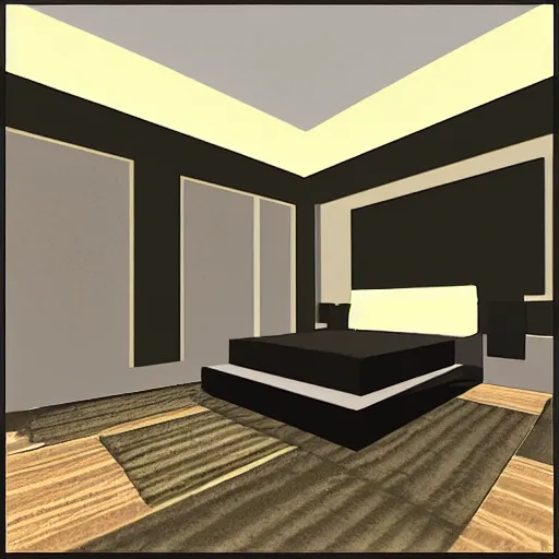 Image similar to parallax mapping of bedroom, symmetry