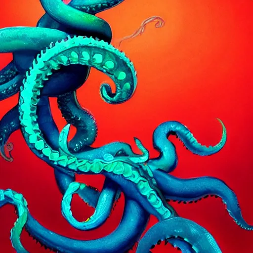 Image similar to kraken arm rising out of the ocean,, trending on artstation, colorful, intricate,