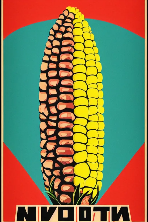 Prompt: sovietwave propaganda poster about the dangers of corn, minimalist, silkscreen, graphic design, russian text