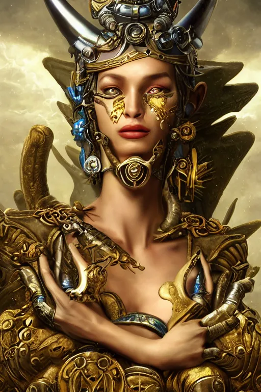 Image similar to Mystical Valkyrie, Portrait of a beautiful female Atlantean Anubis Alien Reptilian Warrior, Realistic, Regal, Refined, Detailed Digital Art, François Boucher, Walt Disney (1937), Oil Painting, Michael Cheval, Steampunk, Highly Detailed, Cinematic Lighting, Unreal Engine, 8k, HD