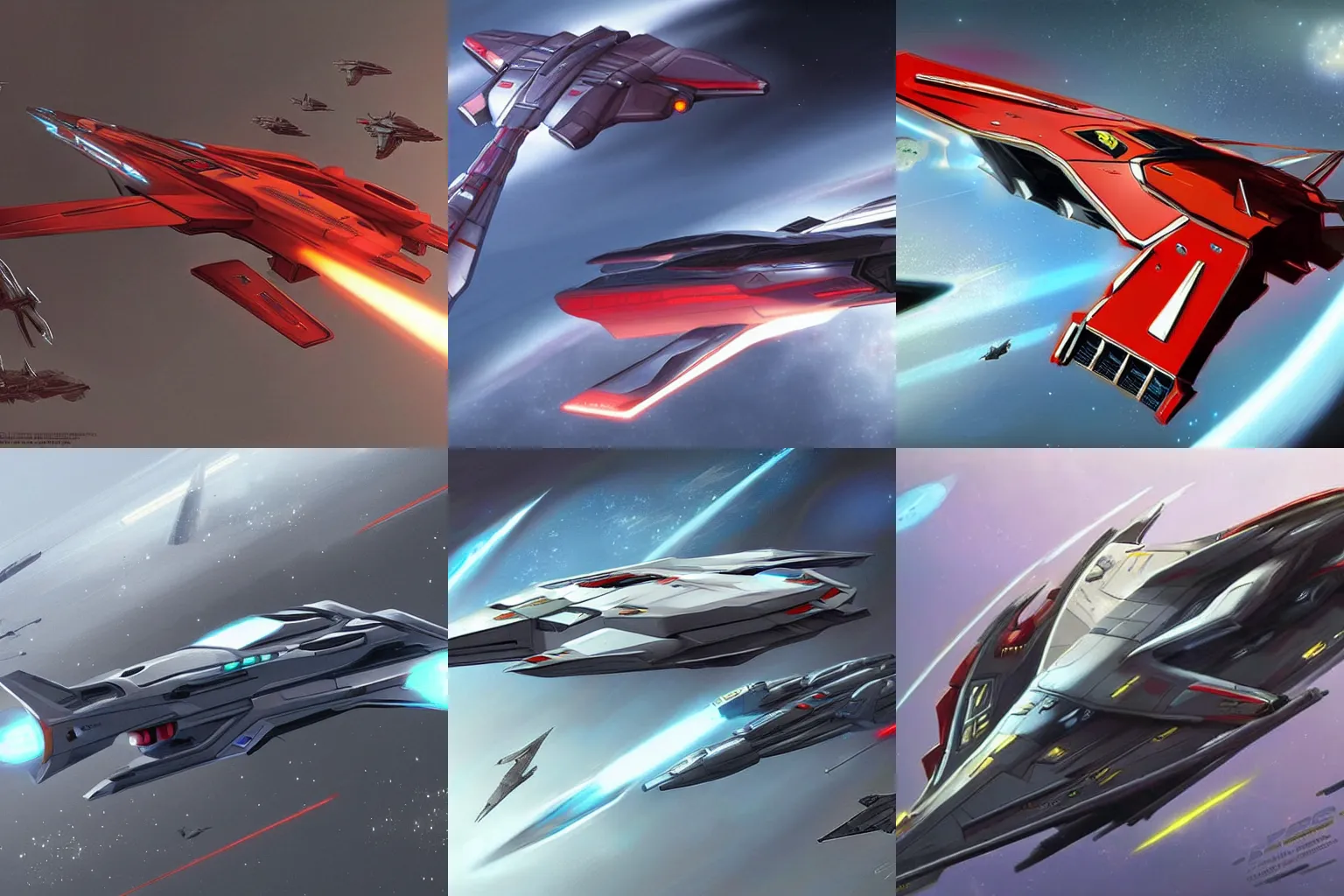 Prompt: a concept art of a ferrari starship space fighter, artstation
