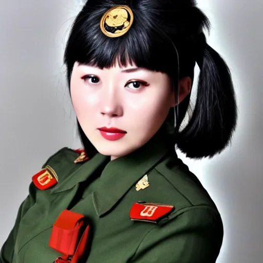 Image similar to Chinese woman, double pigtails, eyepatch, military uniform