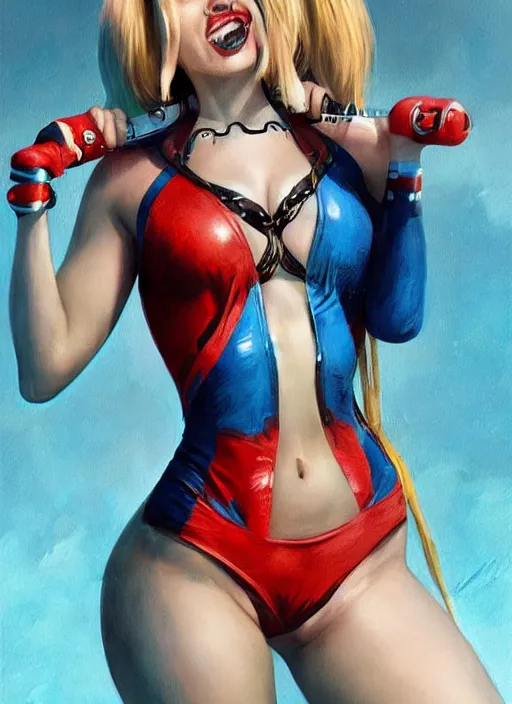 Prompt: digital _ painting _ of _ harley quinn swimsuit _ by _ filipe _ pagliuso _ and _ justin _ gerard _ symmetric _ fantasy _ highly _ detailed _ realistic _ intricate _ port