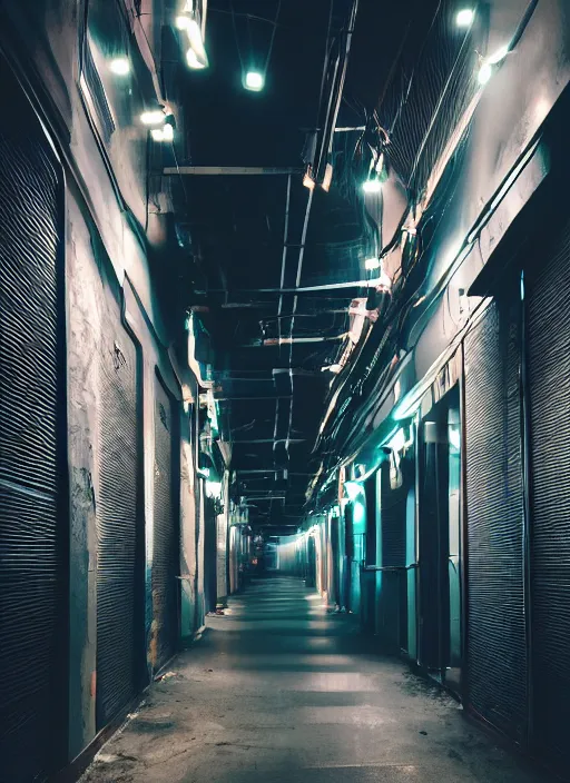 Image similar to a view of a dark corridor with cyberpunk neon lights, depth of field photo by yi insang, unsplash, video art, 8 k wallpaper, cinematic view