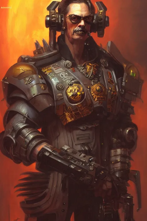 Image similar to character portrait cyberpunk warhammer 4 0 k steve buscemi, character design, painting by gaston bussiere, katsuya terada, frank frazetta, tom of finland, trending on artstation