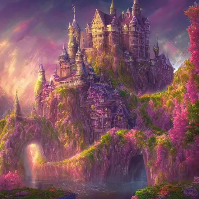 Image similar to infinitely detailed scenery art expanding fantasy dream art candy world with a castle made out of candy detailed scenery artwork, candy scenery artwork scenery artstation!! scenery pixiv!!