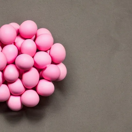 Image similar to bright pink bubblegum, shaped like eggs, award winning photo, close up, high quality