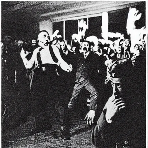 Image similar to adolf hitler going crazy during a rave, super realistic, hitler is dancing, highly detailed.