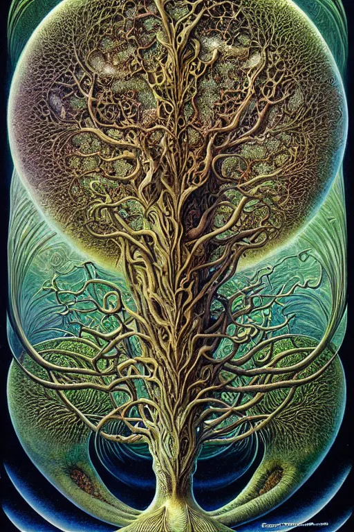 Image similar to tree of life by roger dean and andrew ferez, art forms of nature by ernst haeckel, divine chaos engine, symbolist, visionary, art nouveau, botanical fractal structures, organic, detailed, realistic, surreality