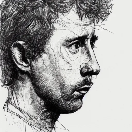 Image similar to a realistic yet scraggly portrait sketch of the side profile of a stern and sophisticated napoleon dynamite, trending on artstation, intricate details, in the style of frank auerbach, in the style of sergio aragones, in the style of martin ansin, in the style of david aja, in the style of mattias adolfsson