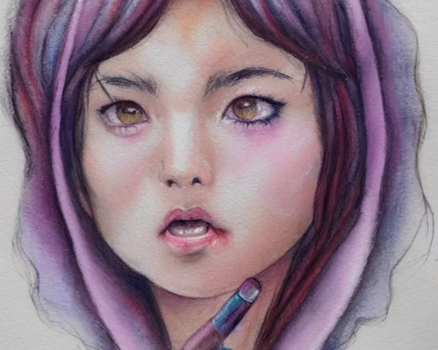 Image similar to a girl with the ice cream watercolor colored pencil painting trending on artstation