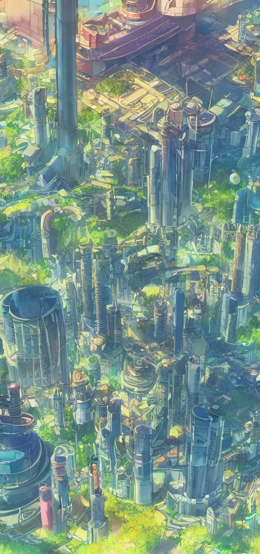 Prompt: a massive solarpunk arcology, optimistic colors, bright, by studio ghibli
