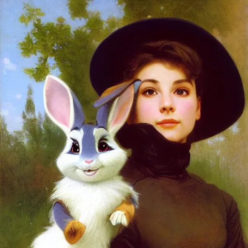 Image similar to A portrait of Judy Hopps by William-Adolph Bouguereau and John Signer Sargent, oil painting of Judy Hopps by Bouguereau