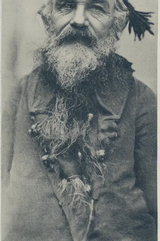 Image similar to a Cyanotype photograph of a grizzled old sea captain