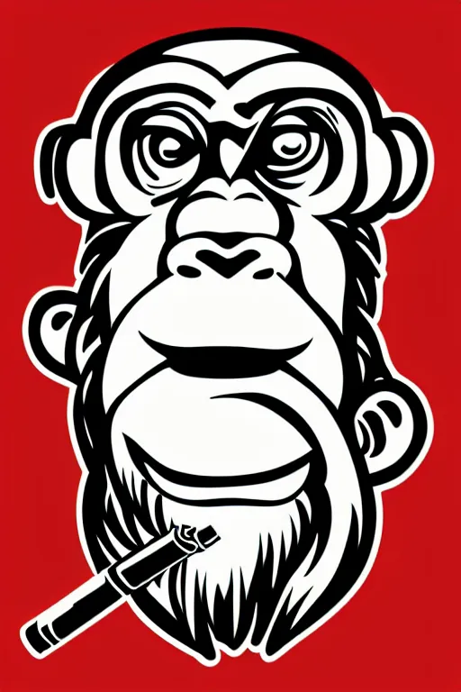 Image similar to Portrait of a Monkey with a cigarette, mafia, gangster, sticker, colorful, illustration, highly detailed, simple, smooth and clean vector curves, no jagged lines, vector art, smooth