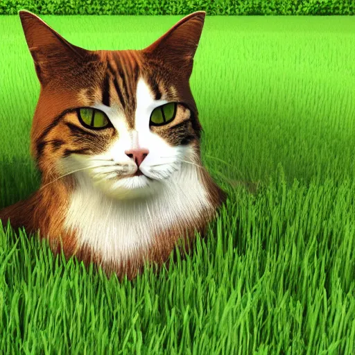 Prompt: 3d render of an anthro cat male in the grass