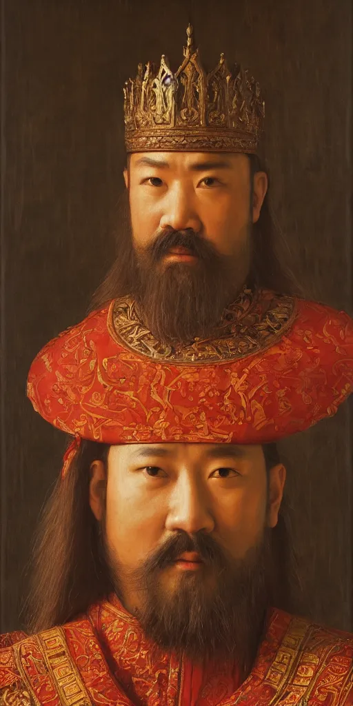 Image similar to Highly detailed and cinematic Renaissance period portrait oil painting Kublai Khan, an oil painting ((masterpiece)) by ((Josep Tapiró Baró)), dynamic lighting, 8K