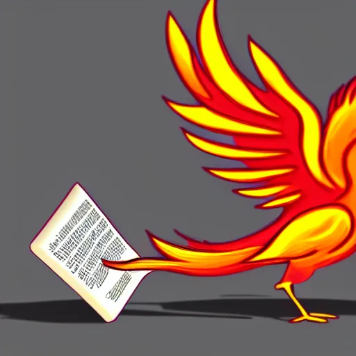 Prompt: A small cute adorable phoenix reading a book at a university digital art raytracing