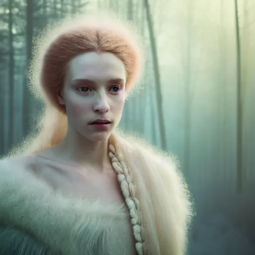 Prompt: photographic portrait of a stunningly beautiful english renaissance female in soft dreamy light at sunset, frozen forest, soft focus, contemporary fashion shoot, in a denis villeneuve and tim burton movie, by edward robert hughes, annie leibovitz and steve mccurry, david lazar, jimmy nelsson, extremely detailed, breathtaking, hyperrealistic, perfect face, octane render