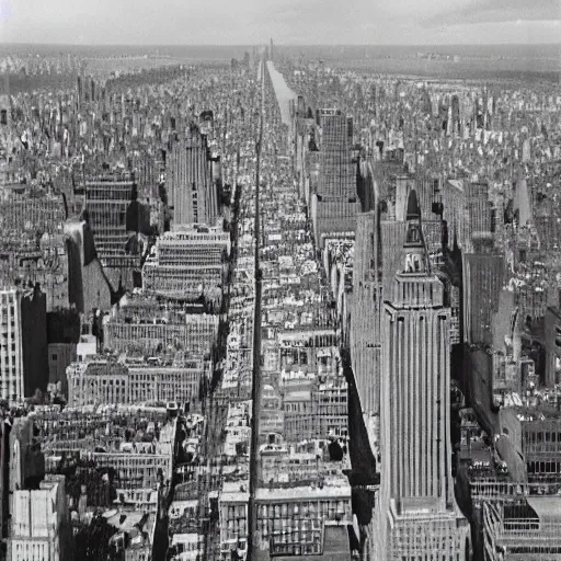 Prompt: photo of new york but all the traffic is replaced with zeppelins