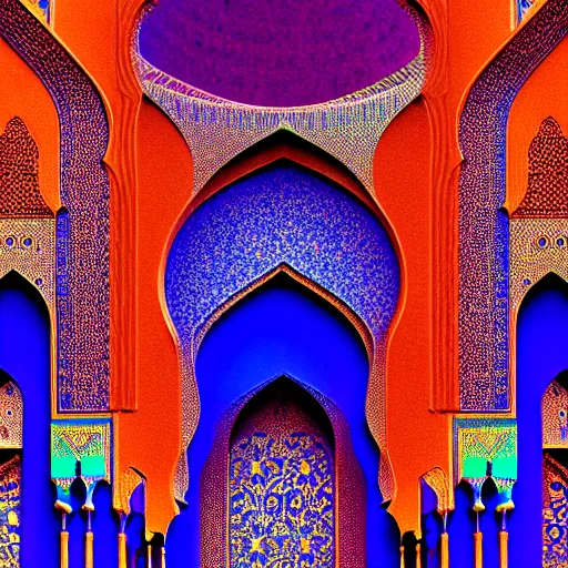 Image similar to cosmic cathedral created by the gods, large ( ( ( ( muqarnas ) ) ) ) beautiful moroccan colors, bold architecture, detailed, 4 k