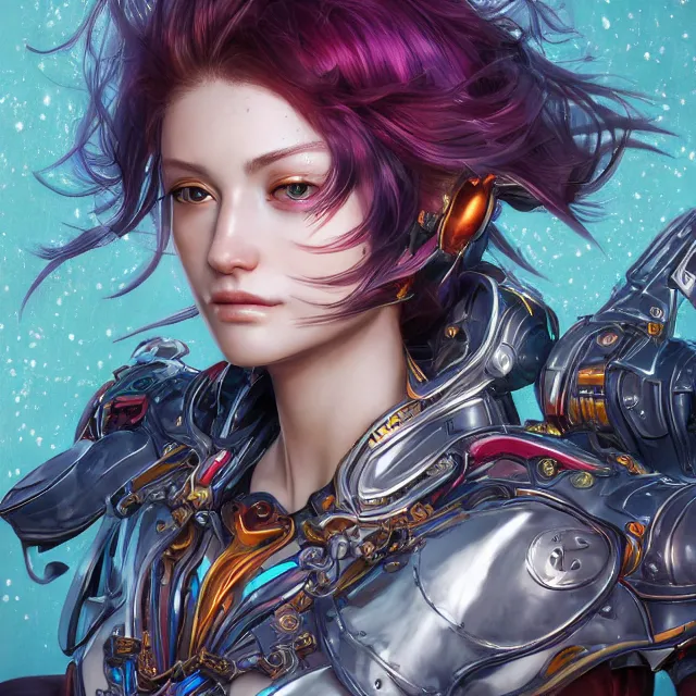 Image similar to studio portrait of lawful good colorful female holy mecha paladin absurdly beautiful, elegant, young sensual graceful woman, ultrafine hyperrealistic detailed face illustration by kim jung gi, irakli nadar, intricate linework, sharp focus, bright colors, matte, octopath traveler, final fantasy, unreal engine highly rendered, global illumination, radiant light, intricate environment